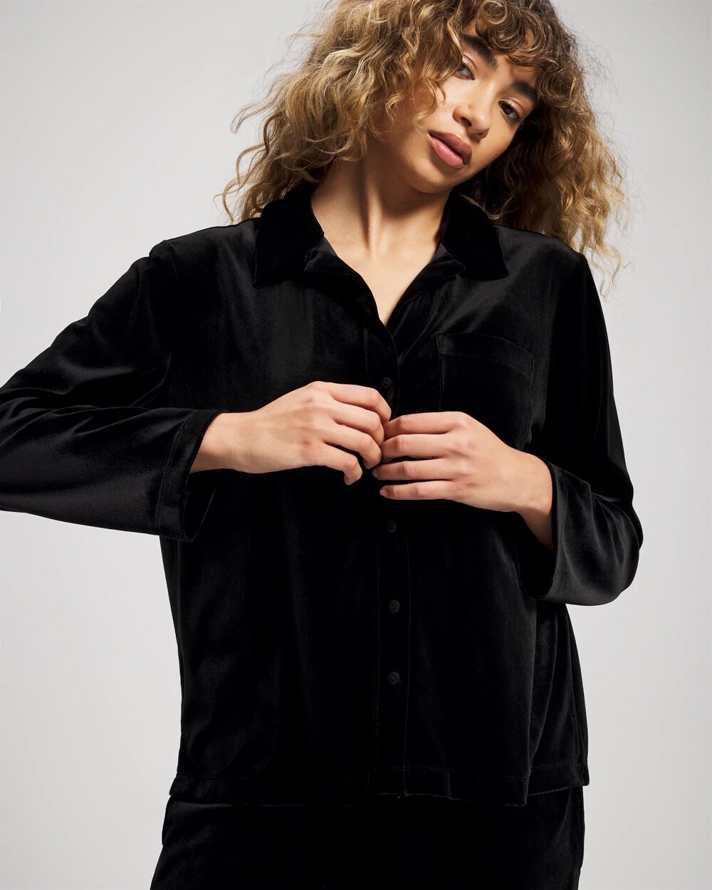 Velvet Long Sleeve Notch Collar Pajama Top | Soma